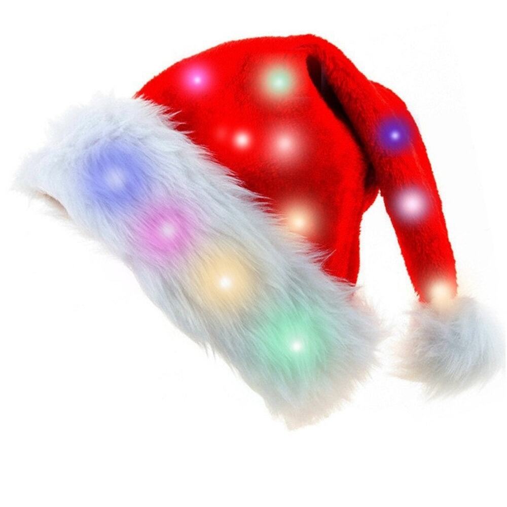 Red Christmas Santa Claus Hat With LED Colored Light Adult Large Size